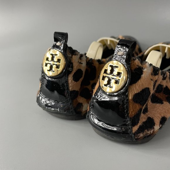 Tory Burch Black/Brown Abbey Ballerina Leather Leopard Slip-on Flats, 7M - Picture 6 of 11
